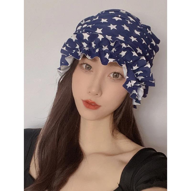 Womens Swim Cap for Long Hair Cute Korean Style Colorful Fabric Design Elegant Beach Photography Hot Spring Swimming Cap