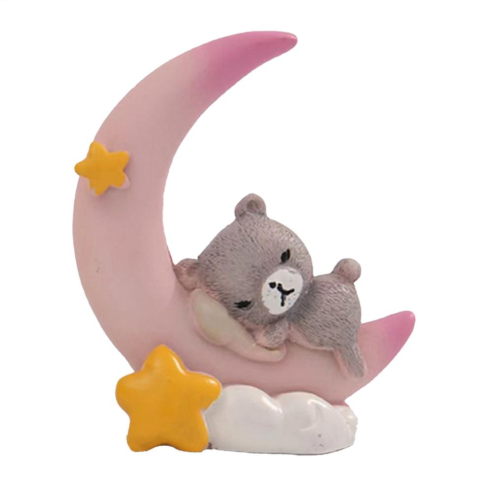 Bear And Moon Cake Topper Decorative Sculpture For Desk Desktop Moon Bear Statue Ornament For Baby Shower Resin Figurine Cake