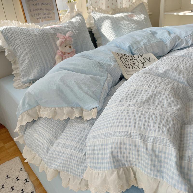 Princess Style Lace Bedding Set Four-piece Set Skin-friendly, Breathable and Comfortable Washed Sheets Quilt Covers Pillowcases