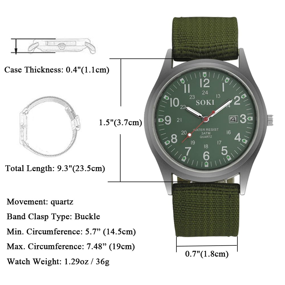 Waterproof Watch with Luminous Analog Simple and Stylish Sports Quartz Green Nylon Fashion Accessory Perfect Gift for Day Men's Antique-Style