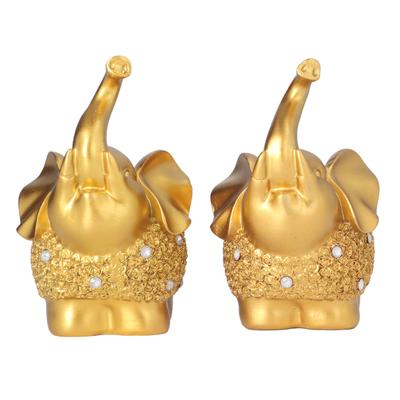 2pcs Elephant Statue Golden Decorative Practical Resin Material Small Compact Elephant Crafts for TV Cabinet Table