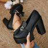 Fashion Block Heel High Heel Small Leather Shoes 2025 Spring New Platform Heightened French Vintage Mary Jane Single Shoes