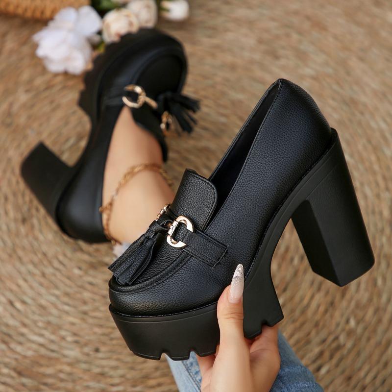 Fashion Block Heel High Heel Small Leather Shoes 2025 Spring New Platform Heightened French Vintage Mary Jane Single Shoes