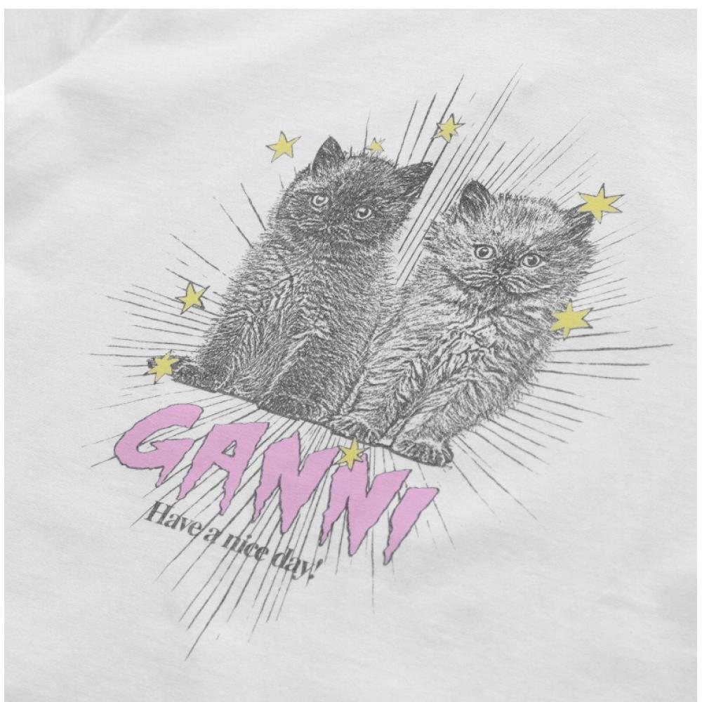 Ganni T4060 151 Cat Logo Print Women S Short Sleeve Tee