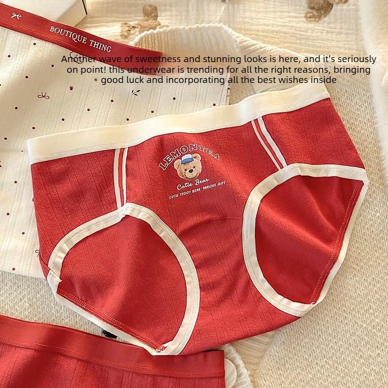 Ladies Spring and Autumn Lovely Pure Cotton 10a Antibacterial Red Festive Benming Year Flat Horn Panties