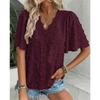 Comfortable Loose Jacquard Lace V-neck Short Sleeved Top For Women