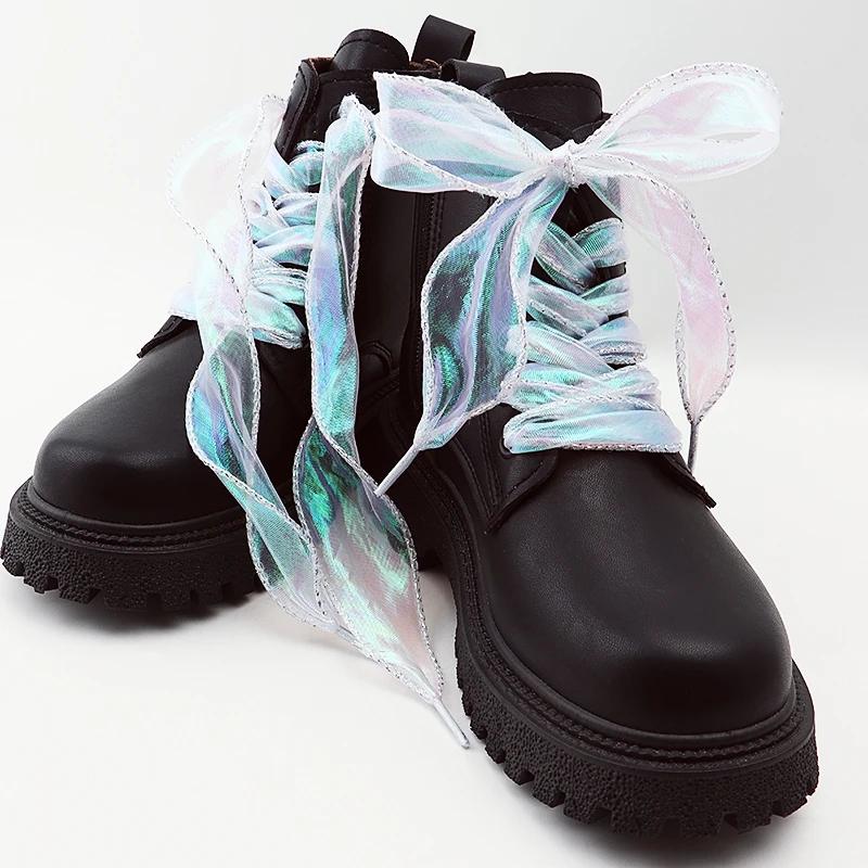Fantasy Colored Flat Silk Shoelaces 4cm Wider Chiffon Yarn for Sneakers Rope Laces Shoe Accessories 80/100/120/140CM