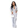 Women's Striped Printed Long-Sleeve Shirt Suit - Two-Piece Set