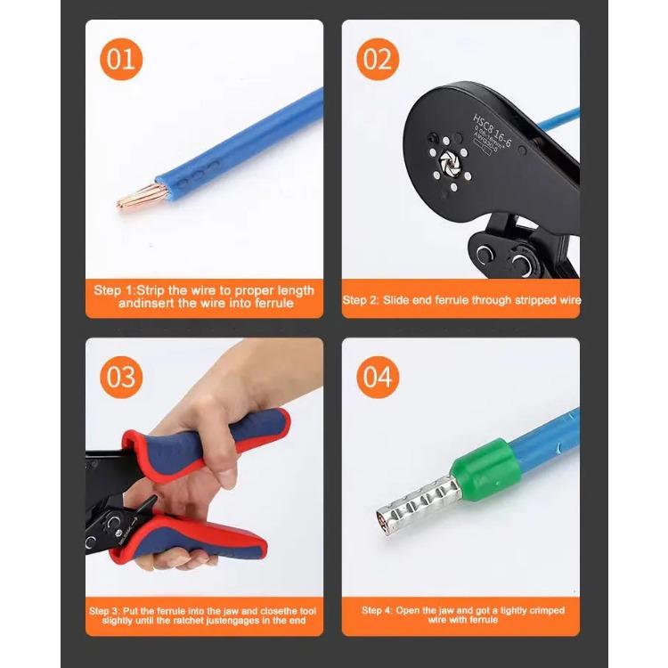 HSC8 16-6 0.08-16mm² 30-5AWG Tubular terminal crimping tools mini pliers Crimping of large size terminals electrical clamps set
