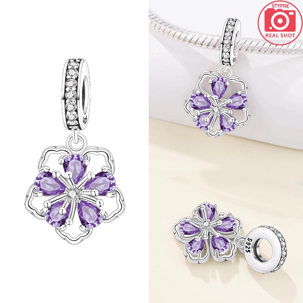 Flower Grape Cherry Fruit Original Copper Pendant Purple Orchid Flower Bouquet Bead Fit Bracelet Women Jewelry Fine Gift Diy