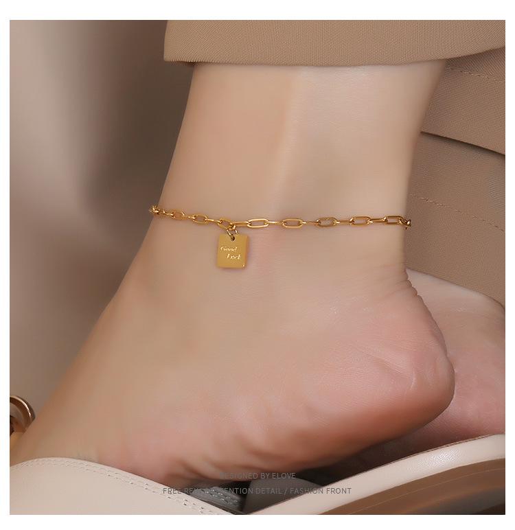 Korean Retro-Style Trendy Temperament Square Ankle Bracelet for Women