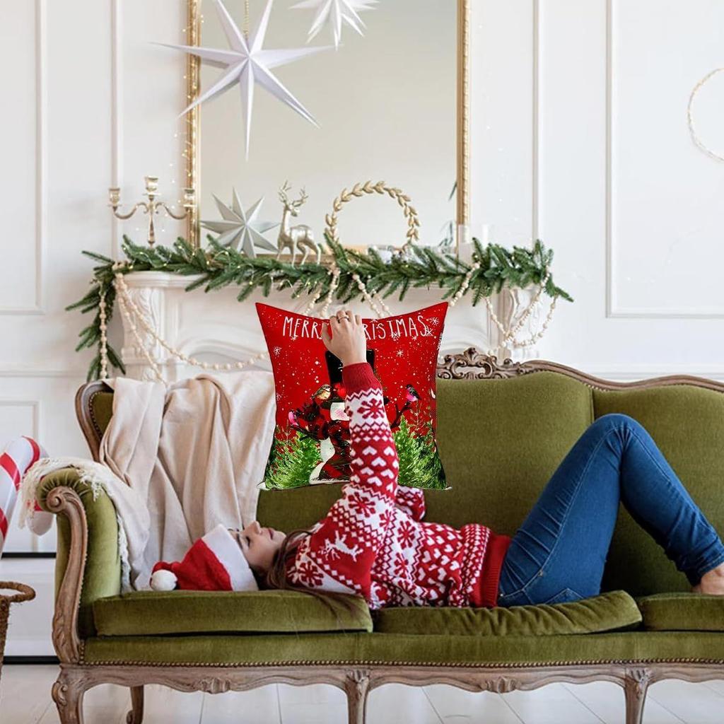 Christmas Pillow Covers 45x45cm, Festive Square Pillow Covers for Home Decor, Classic Retro Rustic Christmas