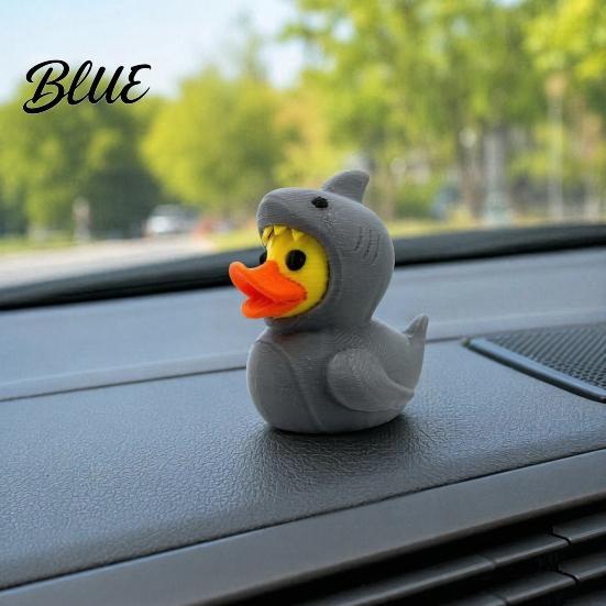 Shark Headgear Accessory 3D Printed Duck Figurine, Cute Yellow And Cool Gray Contrast Ornament Ornaments, Mini Desktop Playable Decor for Home Office