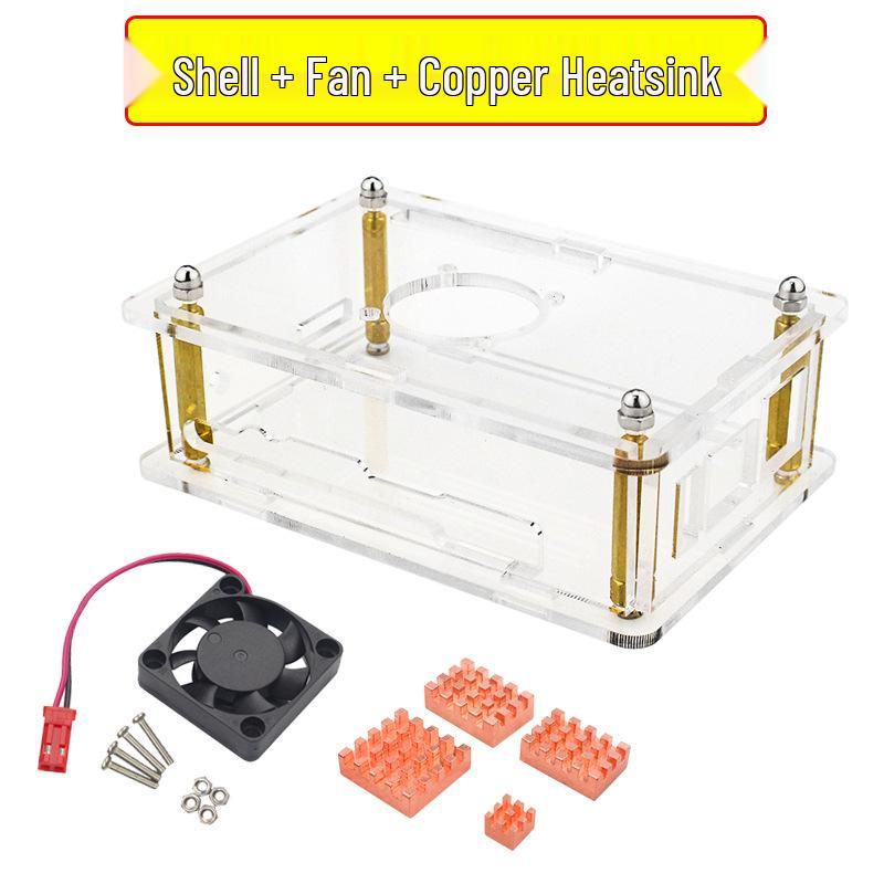 Orange Pi 5B Transparent Acrylic Case with Fan, WIFI, Bluetooth Receiver, and Orange Pi 5 Protection.