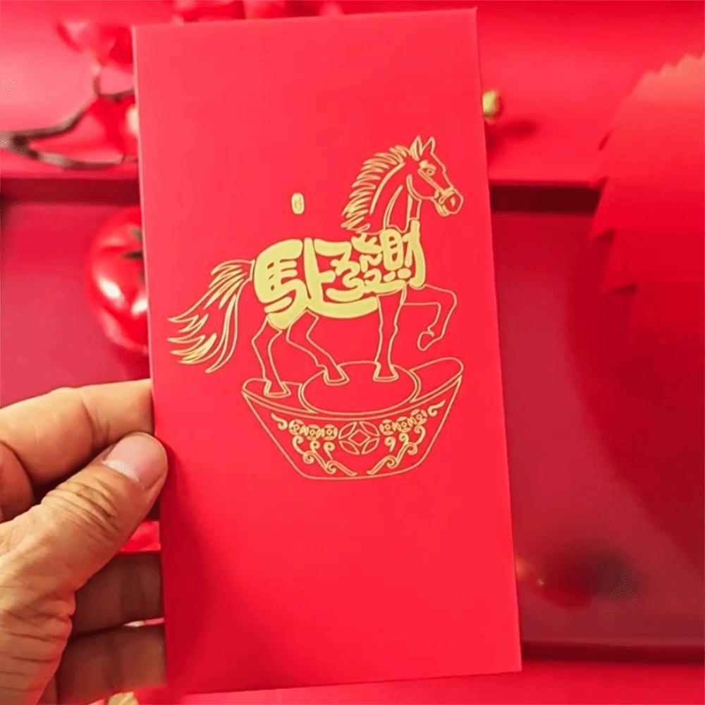 6pcs Blessings Printing 2026 Horse Year Red Envelope Mixed Pattern Red Packet HongBao Birthday