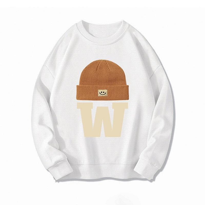 

American Retro Style W Print Round Neck Sweatshirt XXXL білий
