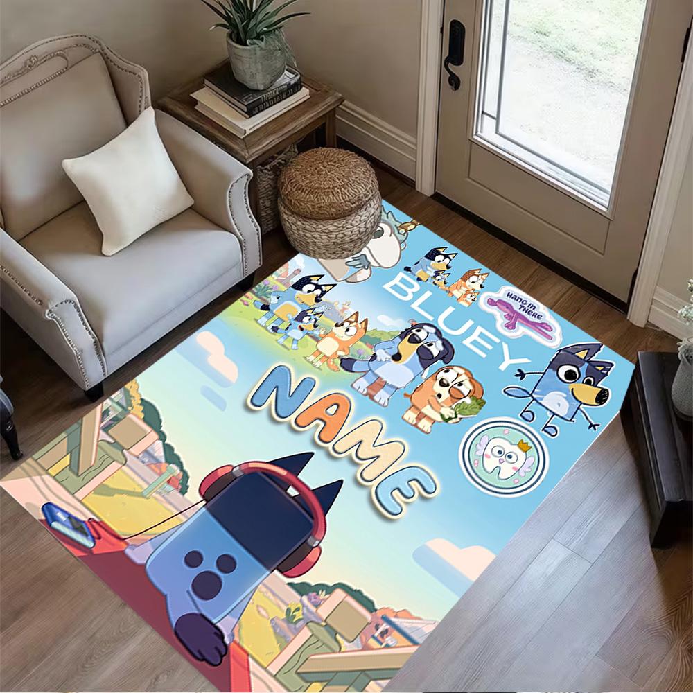 Bluey's Hug Adventure Personalized Text Area Rug Suitable for Decorate room Outdoor Game Room Kitchen Antislip Carpet Anime Office Decor