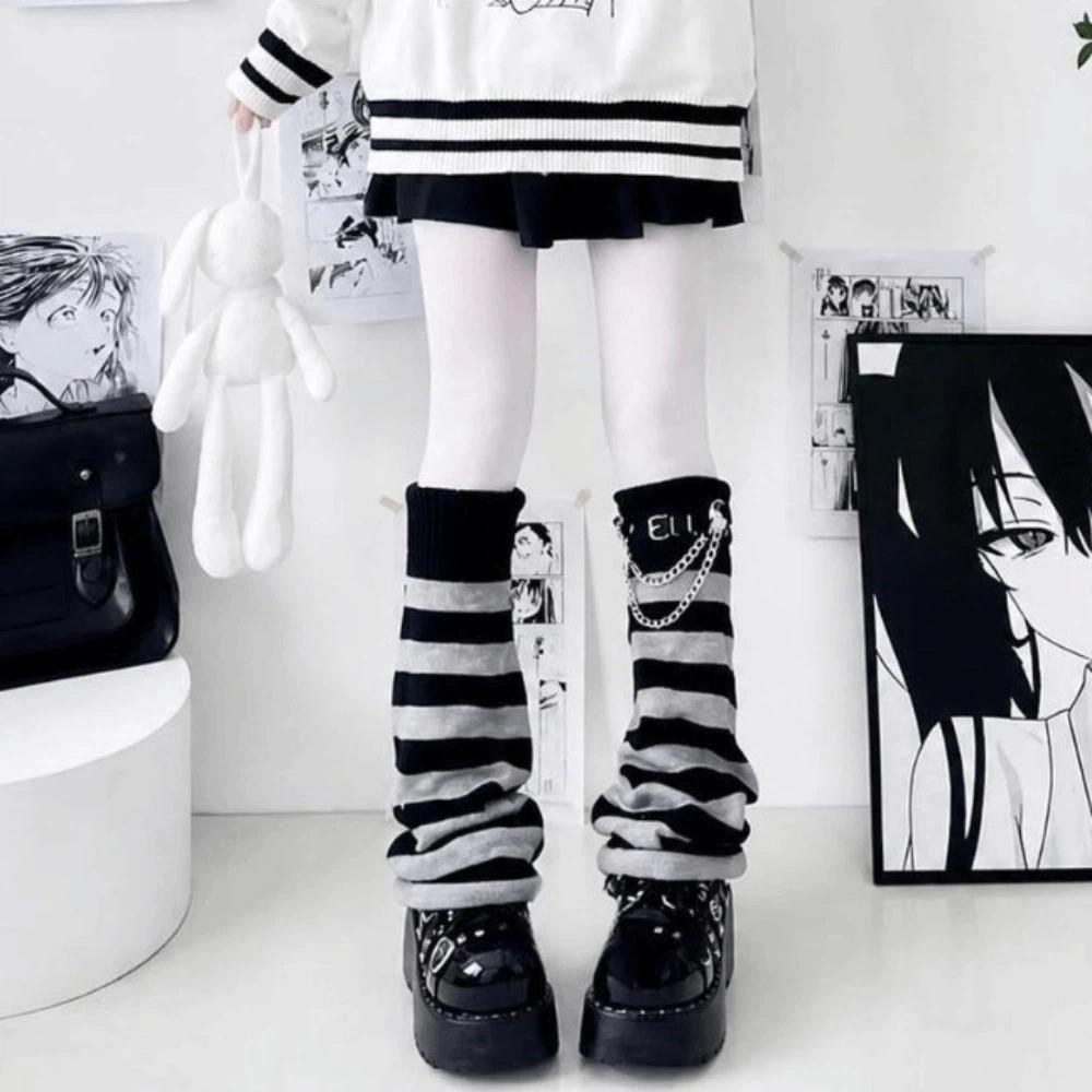 Knee Length Striped Leg Warmers Lolita JK Leg Cover Spicy Girls Flare Leg Socks Gothic