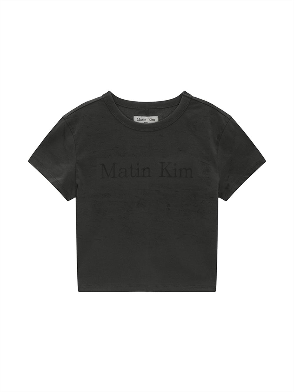 [Matinkim] STENCIL PRINTING LOGO CROP TOP IN CHARCOAL S-CHARCOAL