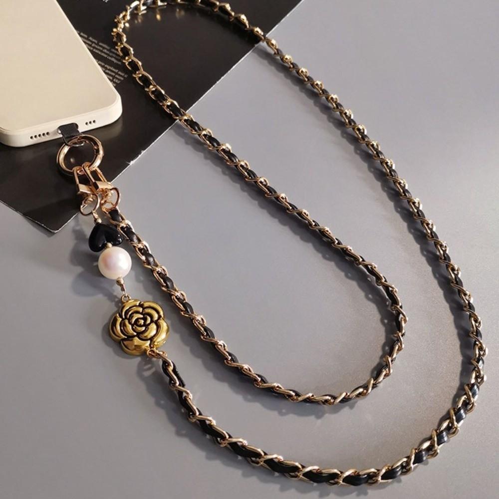 Camellia Crossbody Phone Rope Metal Chain Mobile Phone Strap Hanging Ornaments
