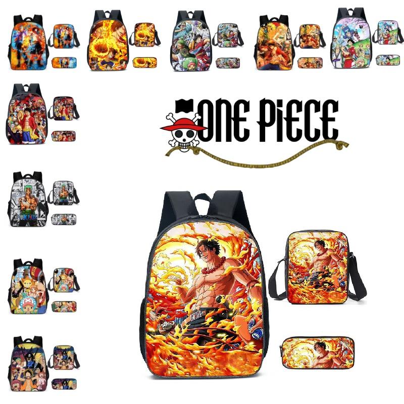 Anime One Piece School Bags Set Large Capacity Oxford Backpack For Kids Cartoon Design Breathable And Waterproof