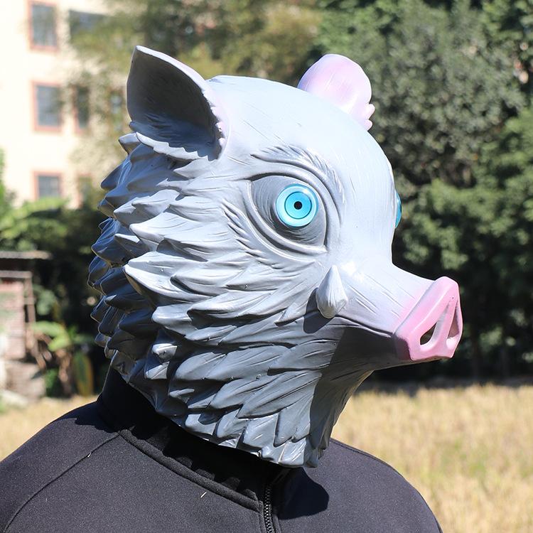 Japanese Anime Demon Slayer Mask, Inosuke Ushibira Costume for Anime Performances, Latex Headgear