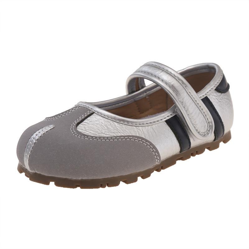 

Kids Vintage Color Block Mary Jane Shoes Hook Loop Soft Non Slip Gum Sole Casual Daily Walking Flat Shoes 23 серебряный
