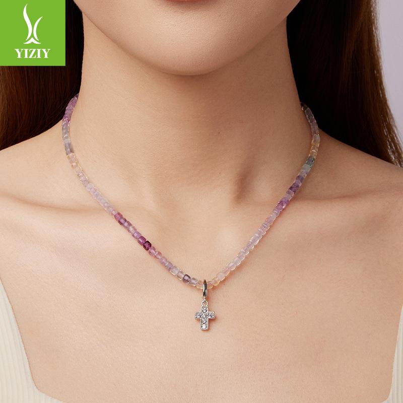 Purple Splendid Crystal Necklace Female Romantic Elegance S925 Sterling Silver Diy Crystal Necklace