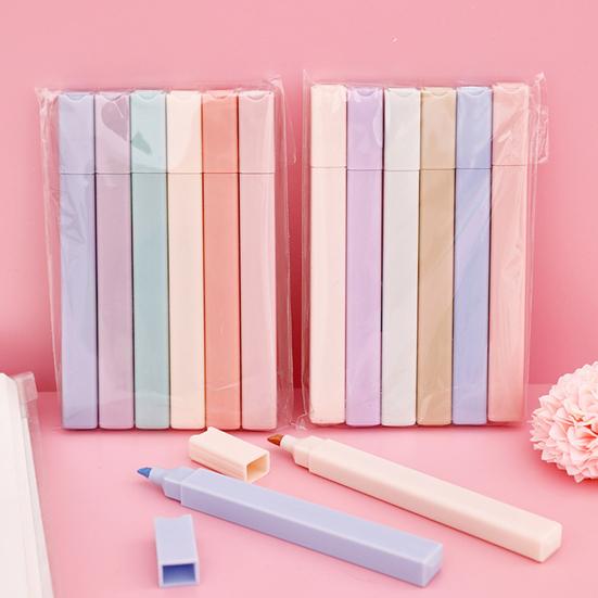 Yousheng 6Pcs Pastel Highlighter Pen Set for Students Large Capacity Eye-Care Markers for Journaling Notes Quick-Dry Dual-Tip Highlighters Cute School