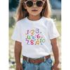 European Sizes Colorful Numbers 1-10 Print, Breathable And Comfortable, Cute And Educational, Casual Versatile Short-Sleeve Top for Girls