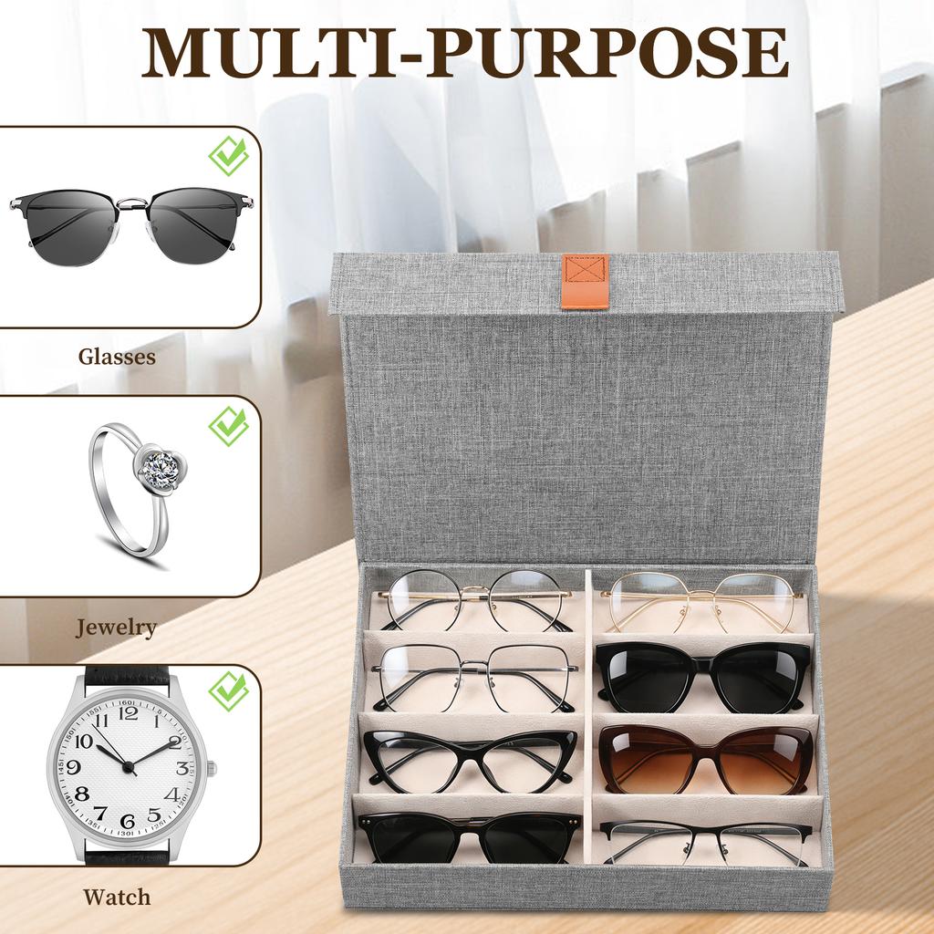 Sunglasses Storage Organizer Eyeglasses Display Case Holder Eyewear Storage Box Glasses Jewelry Holder with Magnetic Closure