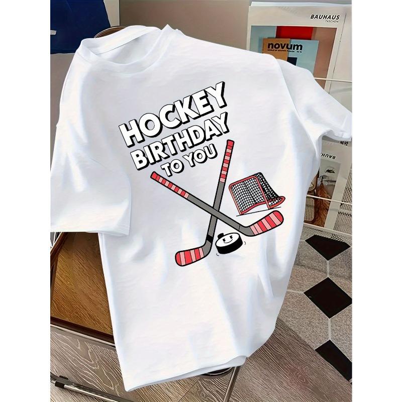 European sizes Children Hockey Birthday T-Shirt Hockey Stick Puck Graphic - Soft Breathable Shirt for Birthday Parties, Hockey Games