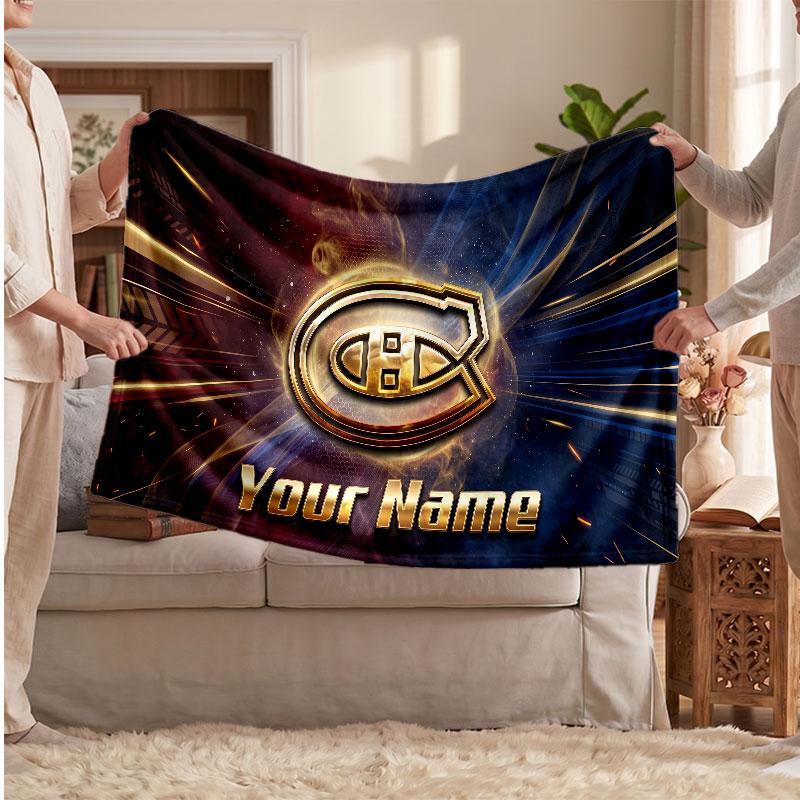 Montreal Canadiens Flannel Blanket, Custom Name Text Personalized Soft Throw Blanket Home Decor Gift