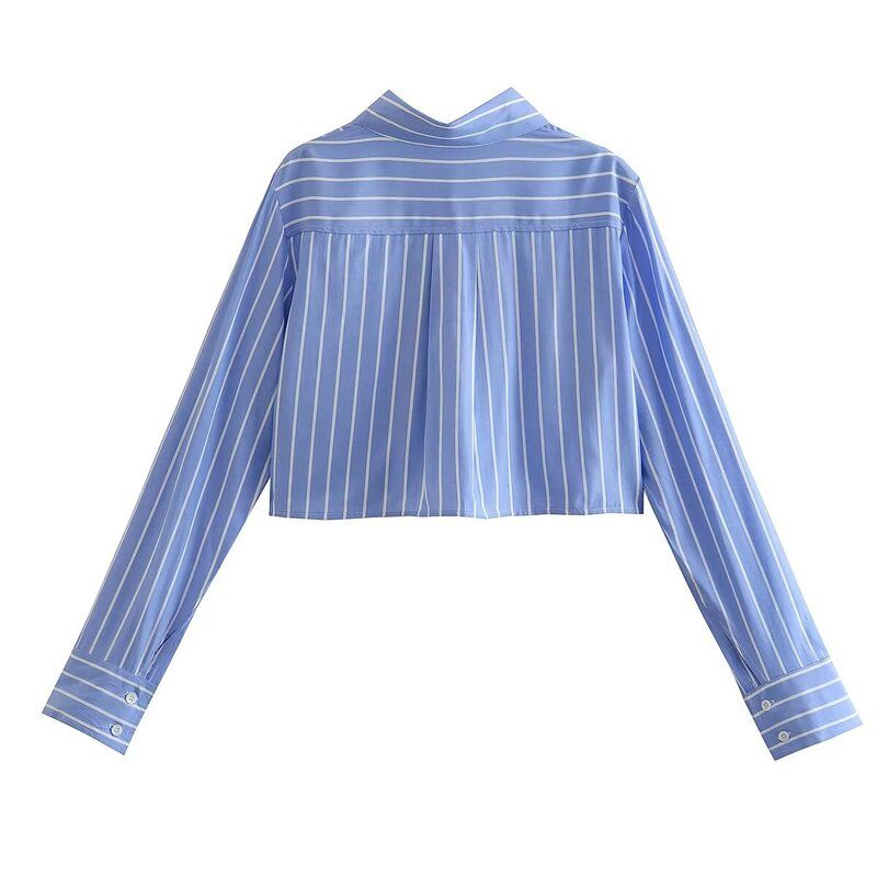Fashion Style 2024 Spring New Arrival Women's Clothing Elegant Lapel Long Sleeves Stripes Poplin Short Shirt 8567069