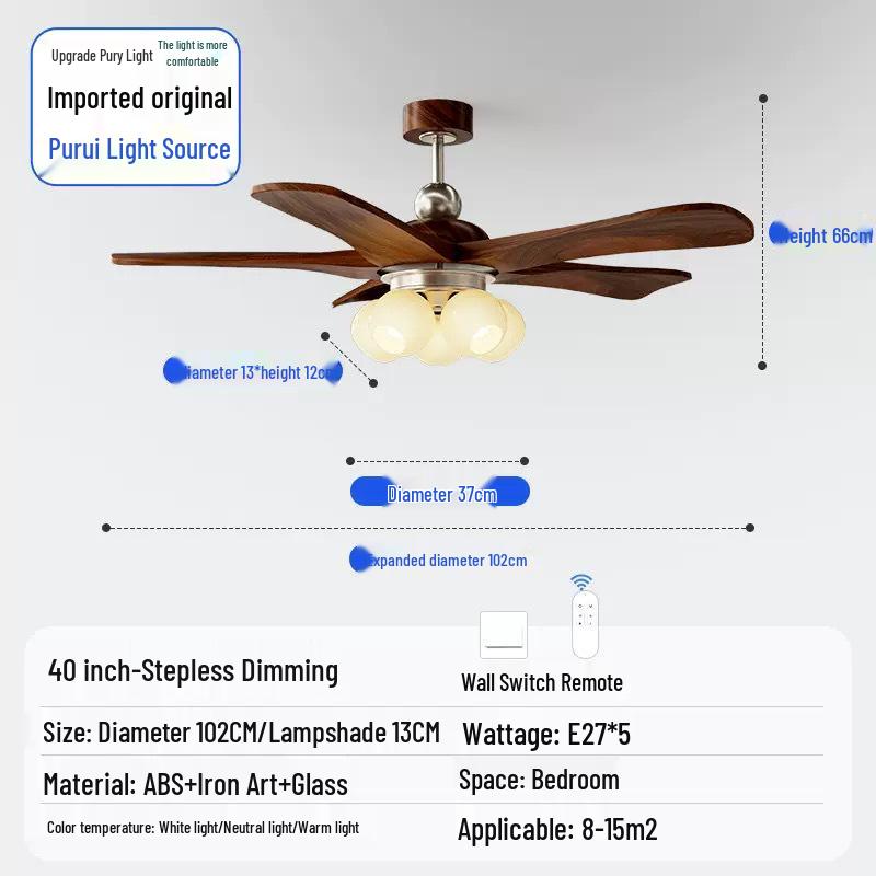 

New Retro French-Style Ceiling Fan Light: Silent, Flower-Shaped, Cream Eye-Protection for Living Rooms Tri-color Light + Remote Control