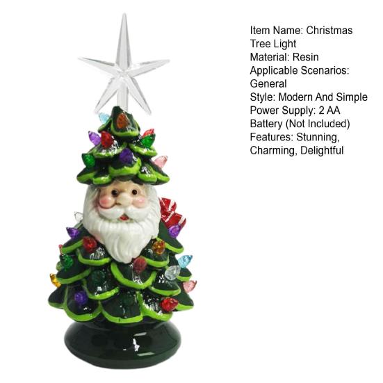 Brad de Crăciun Santa Luminat Decor 11 Inch Rășină Bătrân Brad de Crăciun Lumină cu Lumini Multicolorate Și Vârf Stea pentru Decor de Masă de Sărbători