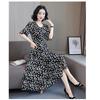 Summer dress women's summer new temperament large size long over knee waist thin floral dress fashion women's clothing