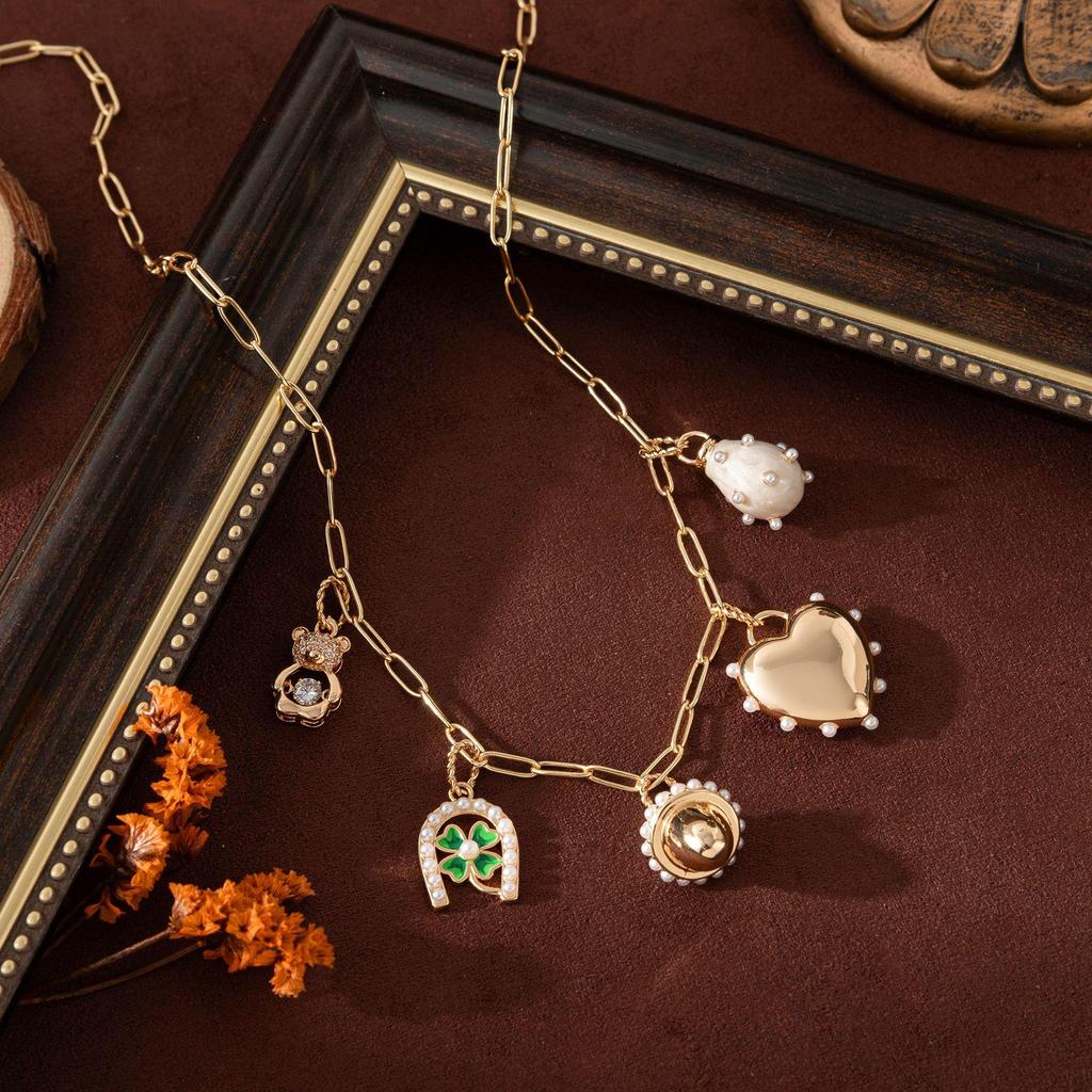 Trendy 18K Gold Stainless Steel Heart Pendant Necklace with Pearl