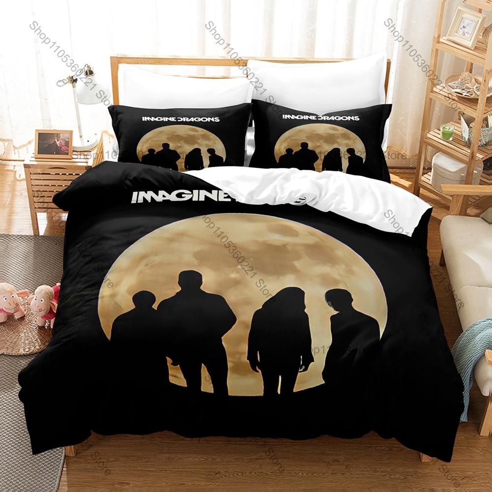 Ensemble de literie Imagine Dragons Housse de couette + 2 taies d'oreiller Groupe de rock alternatif Evolve Néon Science-fiction Décor de chambre à coucher 100x130CM