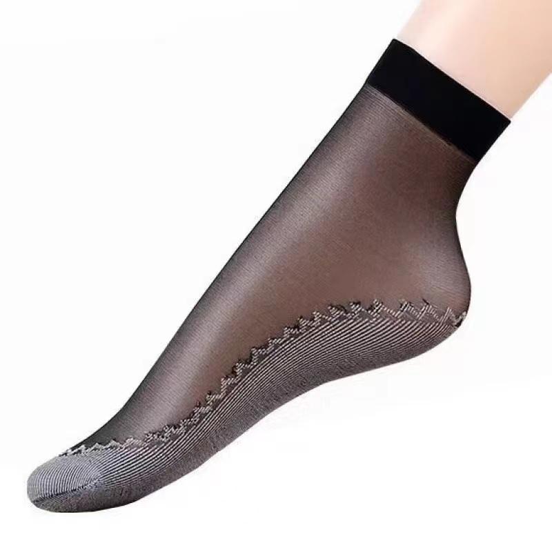 20Pcs=10Pais Summer Women Socks Non-Slip Sweat-Absorbing Cotton Soft Thin Breathable Fashion Sexy Silk Sock Ladies Transparent