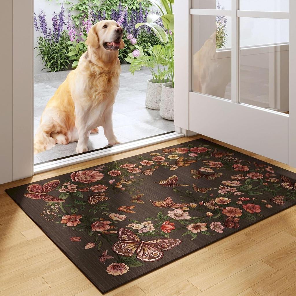 Bohemian Floral Butterfly Carpet Entrance Hall, Kitchen Front Door Interior Entrance Door Mat Home Decoration