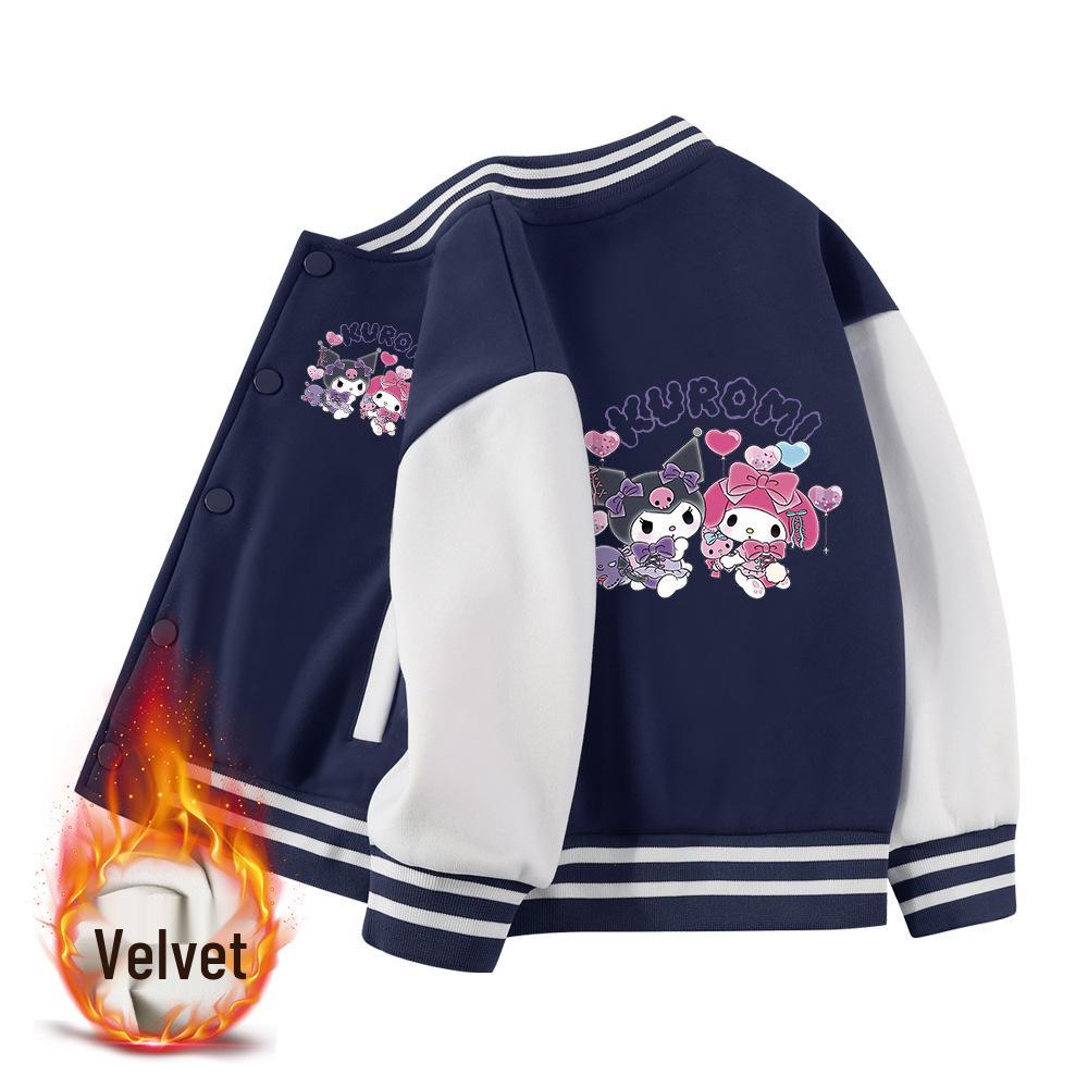 Kuromi Children's Baseball Jacket - Autumn/Winter Fashion, Girls' Plus Velvet Top, Medium & Large Sizes.