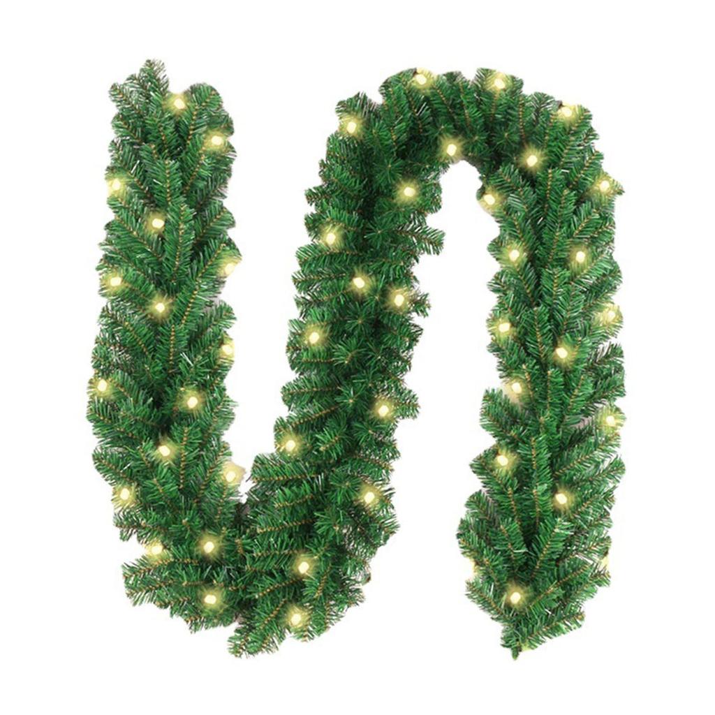 2.7m Christmas Wreath Christmas Rattan Mantel Decoration Wreath Wicker Garland with 30 LED