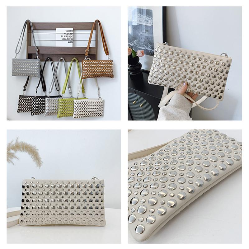 Retro Small Rivets PU Leather Shoulder Bag for Women Punk Style Handbags and Purses Females Crossbody Bags