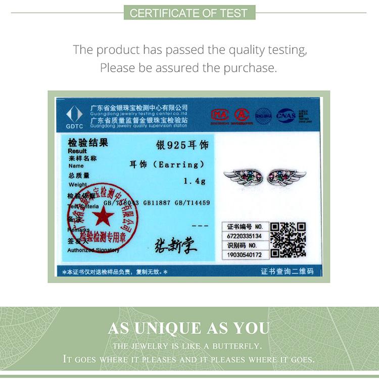 WOSTU Boucles d'oreilles à tige en argent sterling 925 avec mini ailes colorées en zircon et plumes pour femmes