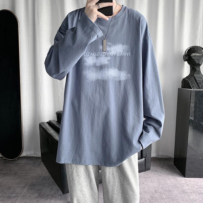 2023 Men's Autumn Long-Sleeve Trendy Hong Kong Style Sweatshirt - Loose Casual Couple Bottoming Shirt