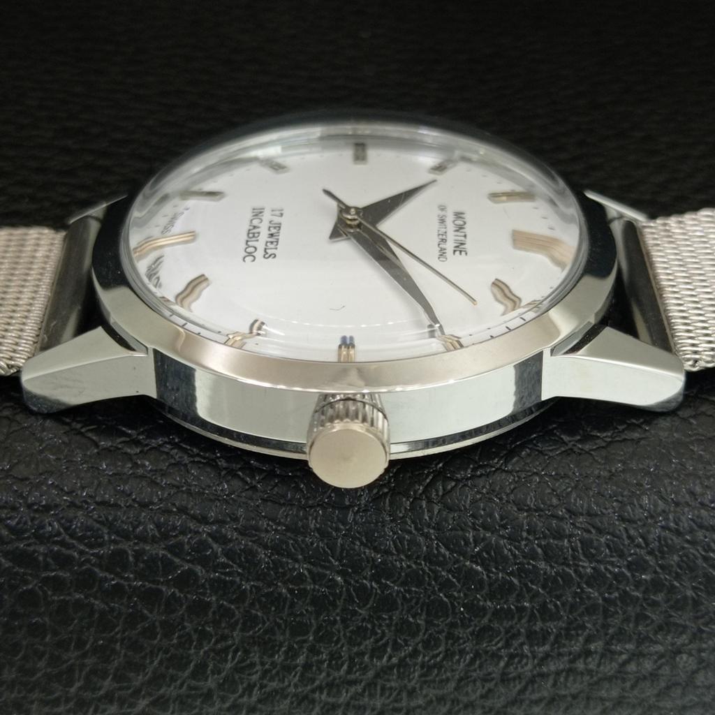 ВИНТАЖНЫЕ МУЖСКИЕ ЧАСЫ MONTINE SWISS С РУЧНЫМ ЗАВОДОМ, ОТРЕСТАВРИРОВАННЫЕ, БЕЛЫЙ ЦИФЕРБЛАТ a445187-1