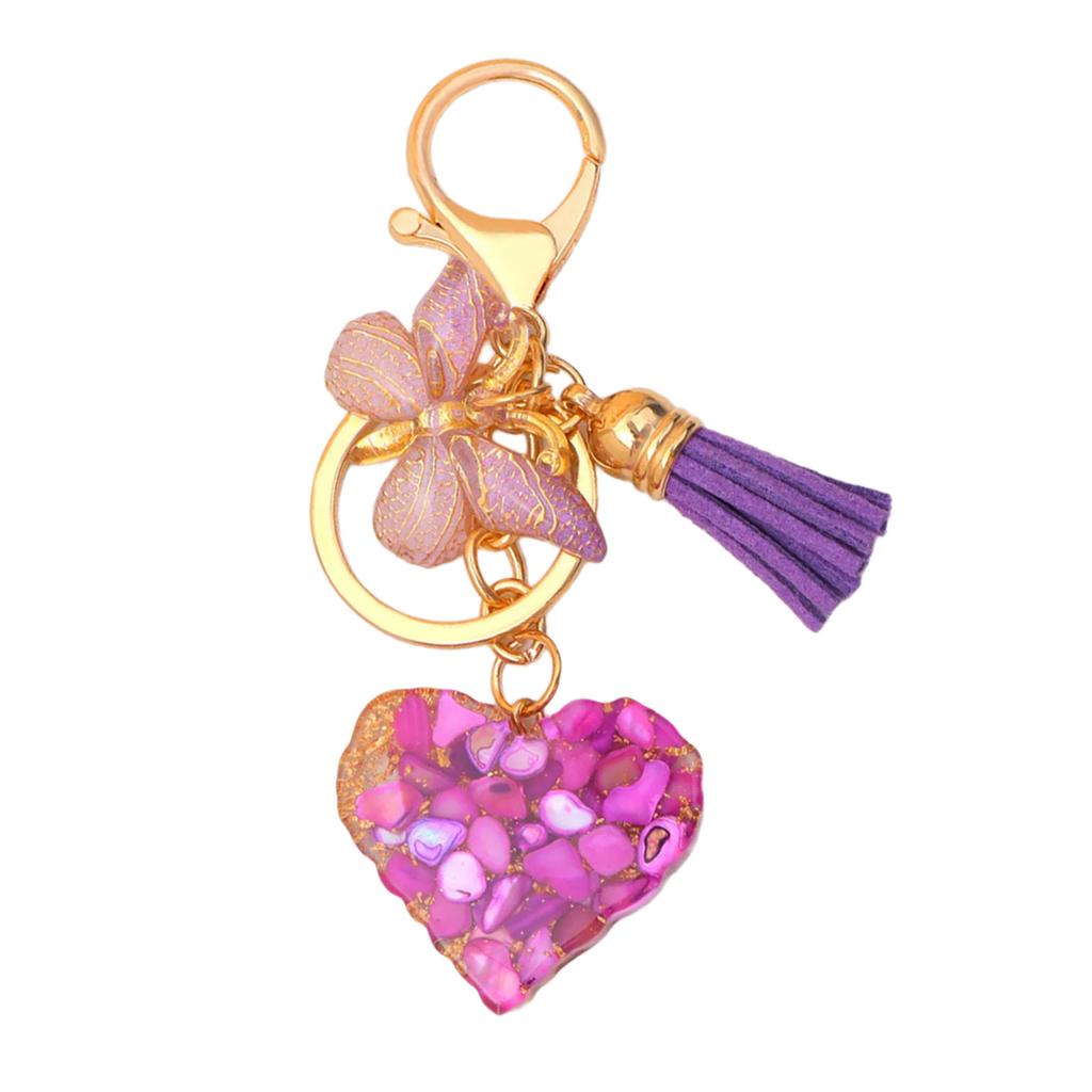 Lovely Butterfly Keychain Shiny Sequin Filled Resin Keyring Handbag Charm Car Key Chain Heart Bag Charm Decorations
