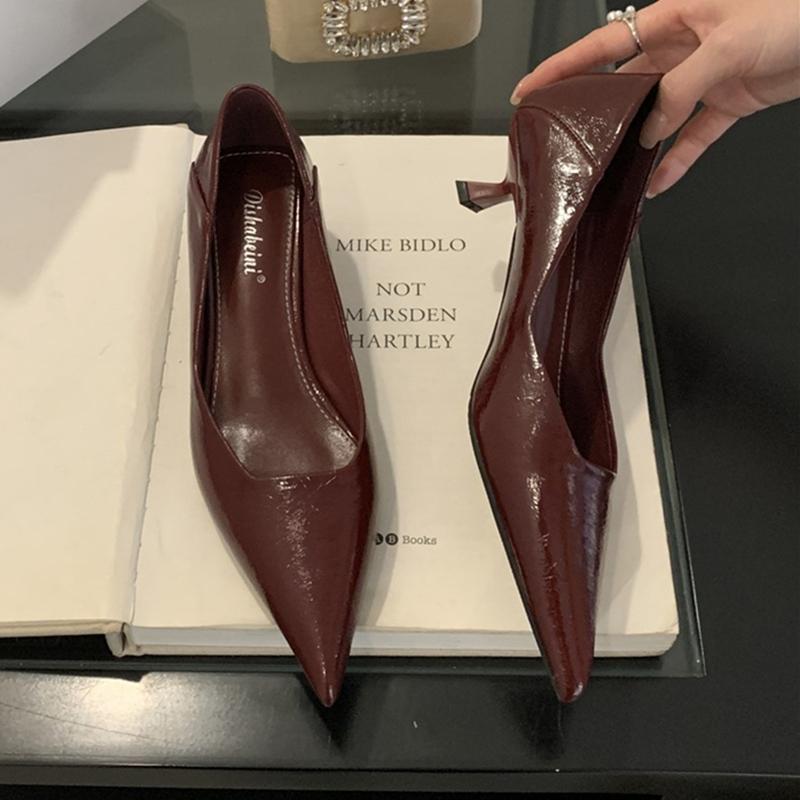 Fashion SUOJIALUN 2025 Spring New Pointed Toe Women Pumps Shoes Pointed Toe Shallow Slip On Boat Shoes Thin Low Heel Dress Pumps