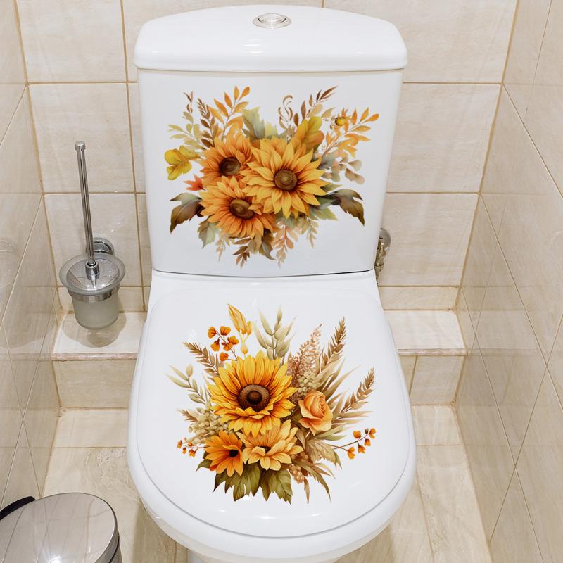 Sunflowers Bouquet Wall Sticker Bathroom Toilet Decor Living Room Refrigerator Home Decoration Decals